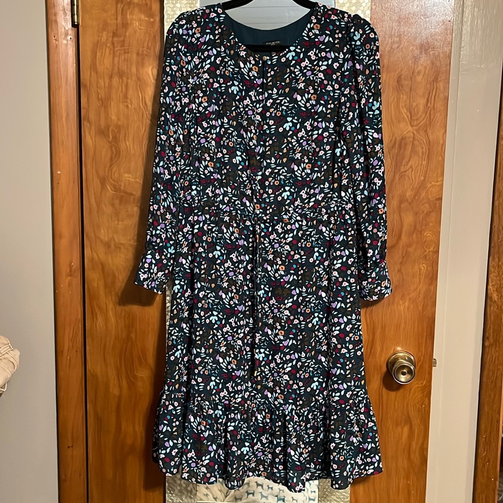 Talbots elastic tie waist flounce hem dress.